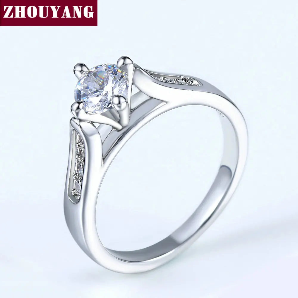 ZHOUYANG Engagement Wedding Ring For Women Classic Prong Setting CZ  Rose Gold Color Fashion Jewelry Lover's Ring R064 R065 - Ladyglow