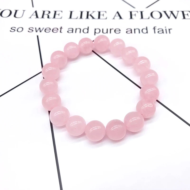 Wholesale Pink Rose Powder crystal Quartz Natural Stone Streche Bracelet Elastic Cord Pulserase Jewelry Beads Lovers woman Gift - Ladyglow