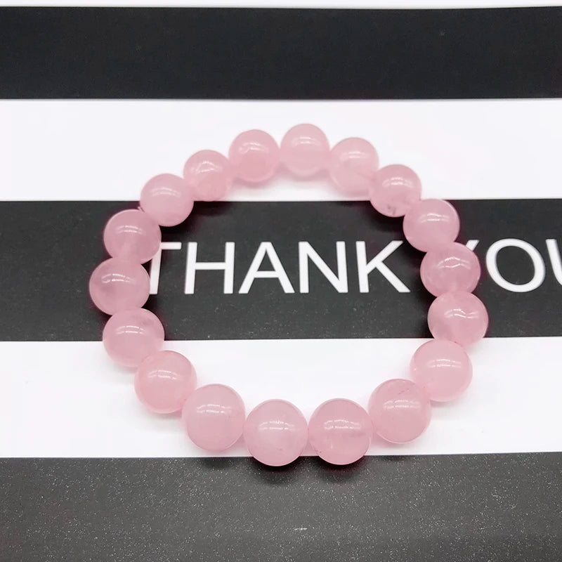 Wholesale Pink Rose Powder crystal Quartz Natural Stone Streche Bracelet Elastic Cord Pulserase Jewelry Beads Lovers woman Gift - Ladyglow