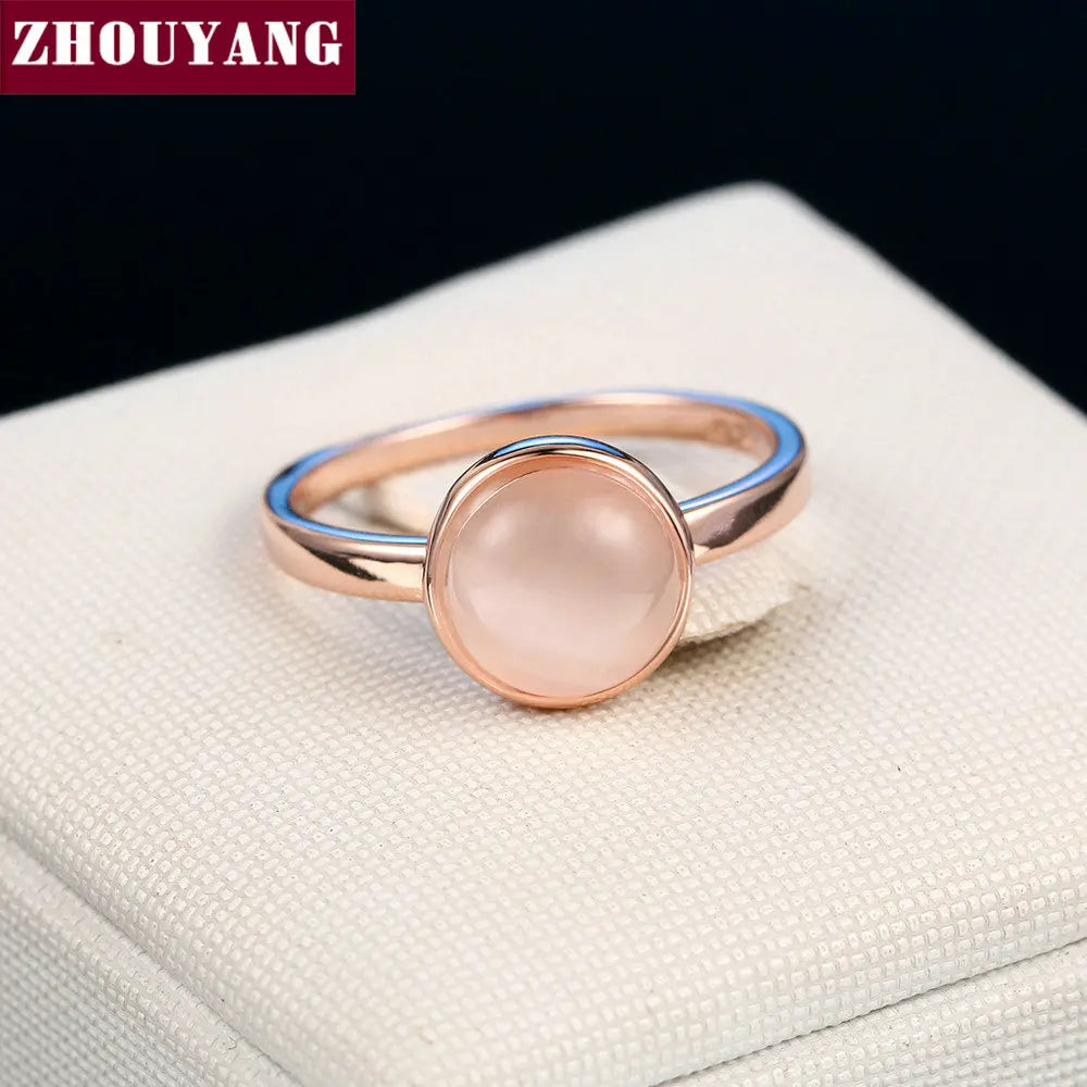 ZHOUYANG Ring For Women Lady Style Concise Semi precious Stone Cat's Eye Stone Rose Gold Color Fashion Jewelry Gift ZYR153 - Ladyglow