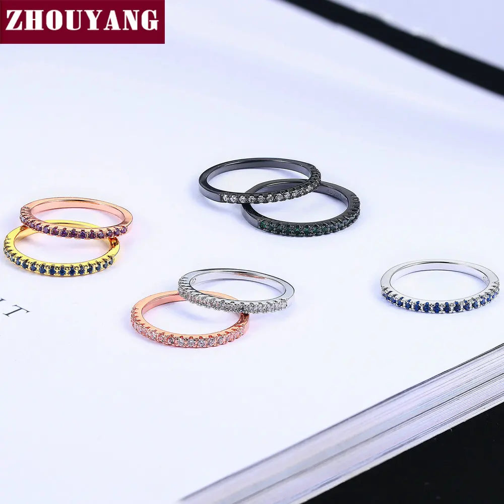 Dainty Wedding Ring For Women Man Concise Classical Multicolor Mini Zircon Rose Gold Color Fashion Jewelry R132 R133 ZHOUYANG - Ladyglow