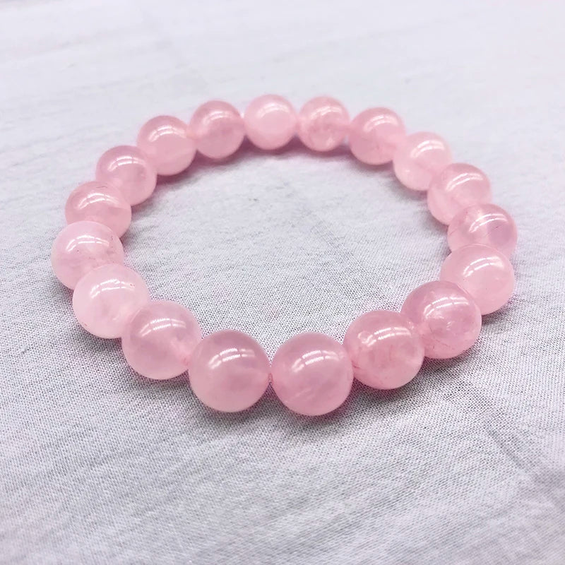 Wholesale Pink Rose Powder crystal Quartz Natural Stone Streche Bracelet Elastic Cord Pulserase Jewelry Beads Lovers woman Gift - Ladyglow