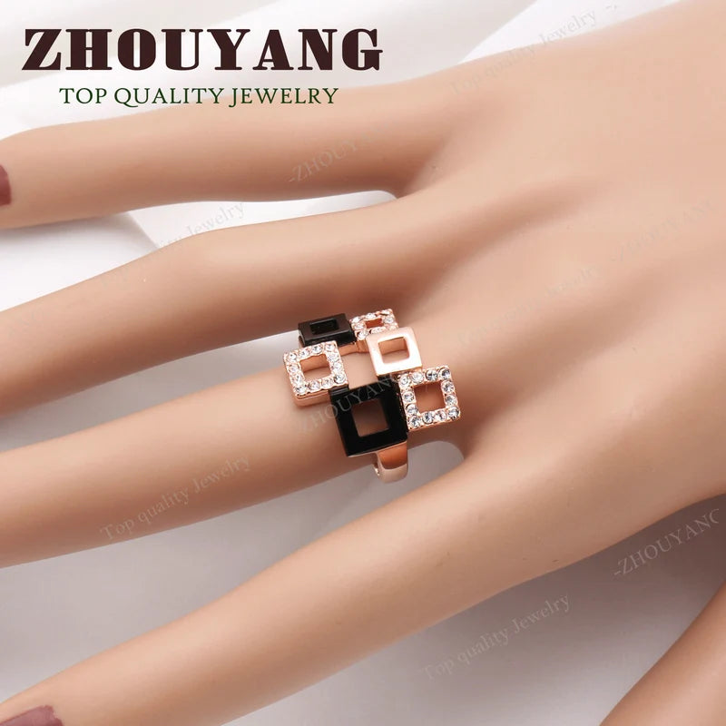 Top Quality Fashion Geometric Ring Rose Gold Color Austrian Crystals Full Sizes