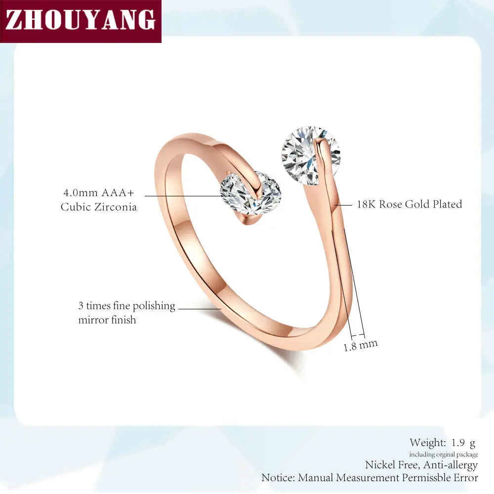 Engagement Ring For Women Classic Elegant Twin Cubic Zirconia Rose Gold