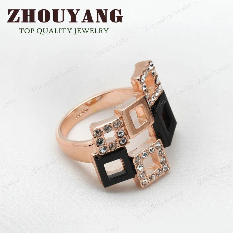 Top Quality Fashion Geometric Ring Rose Gold Color Austrian Crystals Full Sizes