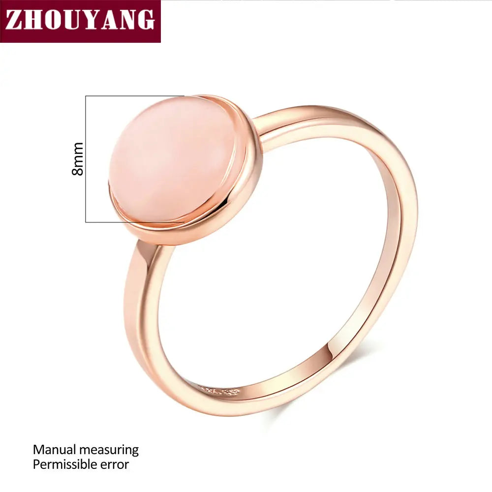 ZHOUYANG Ring For Women Lady Style Concise Semi precious Stone Cat's Eye Stone Rose Gold Color Fashion Jewelry Gift ZYR153 - Ladyglow