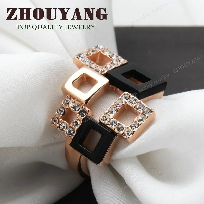 Top Quality Fashion Geometric Ring Rose Gold Color Austrian Crystals Full Sizes