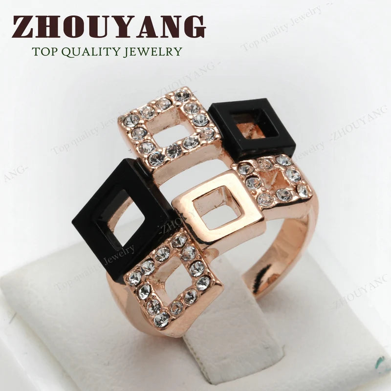 Top Quality Fashion Geometric Ring Rose Gold Color Austrian Crystals Full Sizes