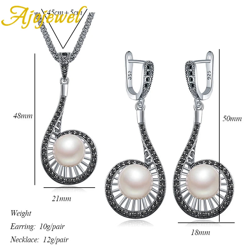 Vintage Pearl Jewelry Set For Women White Pearl Drop Earrings Luxury Ring Necklace