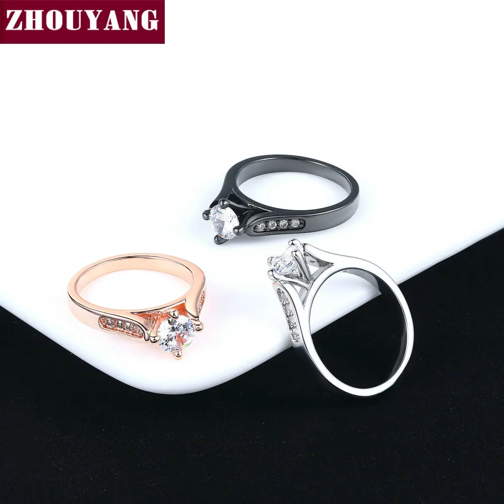 ZHOUYANG Engagement Wedding Ring For Women Classic Prong Setting CZ  Rose Gold Color Fashion Jewelry Lover's Ring R064 R065 - Ladyglow