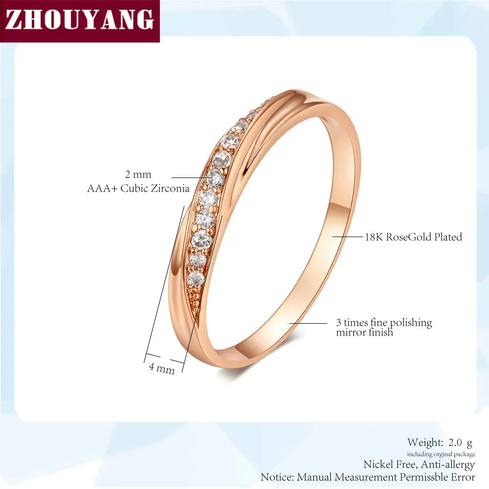 ZHOUYANG Wedding  Ring For Women Lovers Simple Cubic Zirconia Rose Gold Color Fashion Jewelry  ZYR314 ZYR317 - Ladyglow