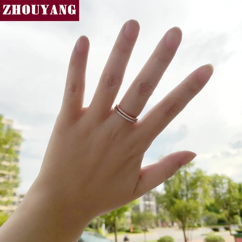 Dainty Wedding Ring For Women Man Concise Classical Multicolor Mini Zircon Rose Gold Color Fashion Jewelry R132 R133 ZHOUYANG - Ladyglow