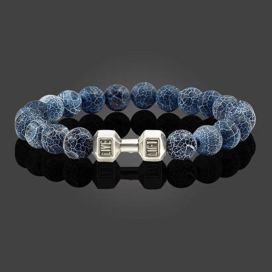 Natural Volcanic Stone Bracelet Men Matte Black Lave White Beads Charm Dumbbell Strand Bracelets Women Barbell Fitness Jewelry - Ladyglow