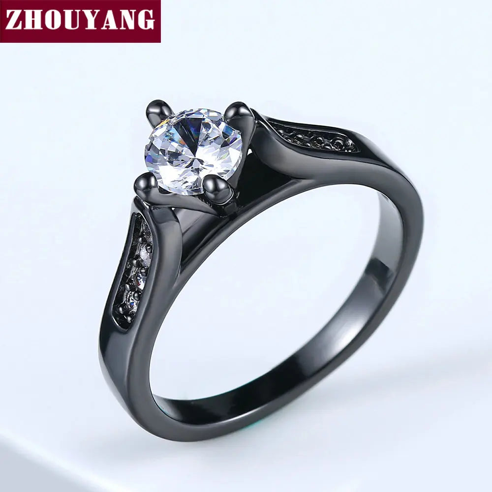 ZHOUYANG Engagement Wedding Ring For Women Classic Prong Setting CZ  Rose Gold Color Fashion Jewelry Lover's Ring R064 R065 - Ladyglow