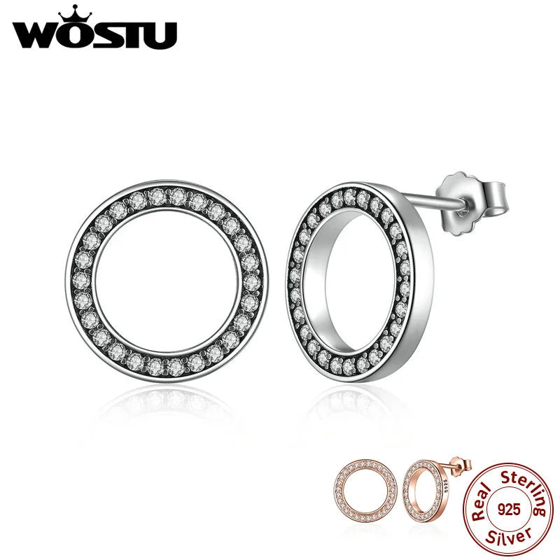 925 Sterling Silver Lucky Forever Circular Stud Earrings For Women Authentic Original