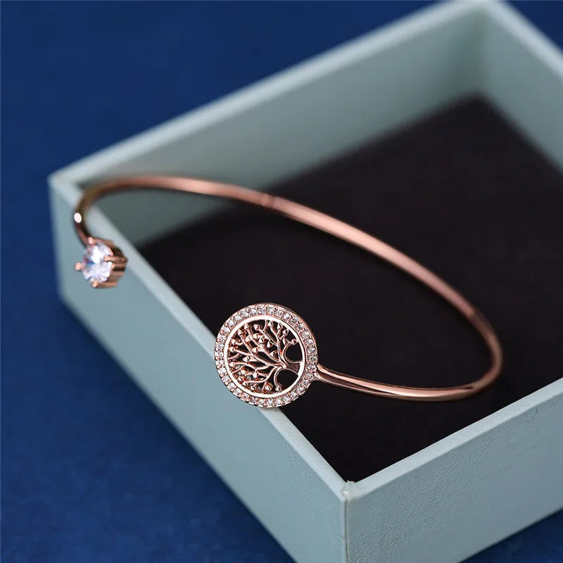 Dainty Female White Zircon Stone Tree Of Life Adjustable Bracelets For Women Cute Rose Gold Wedding Jewelry - Ladyglow