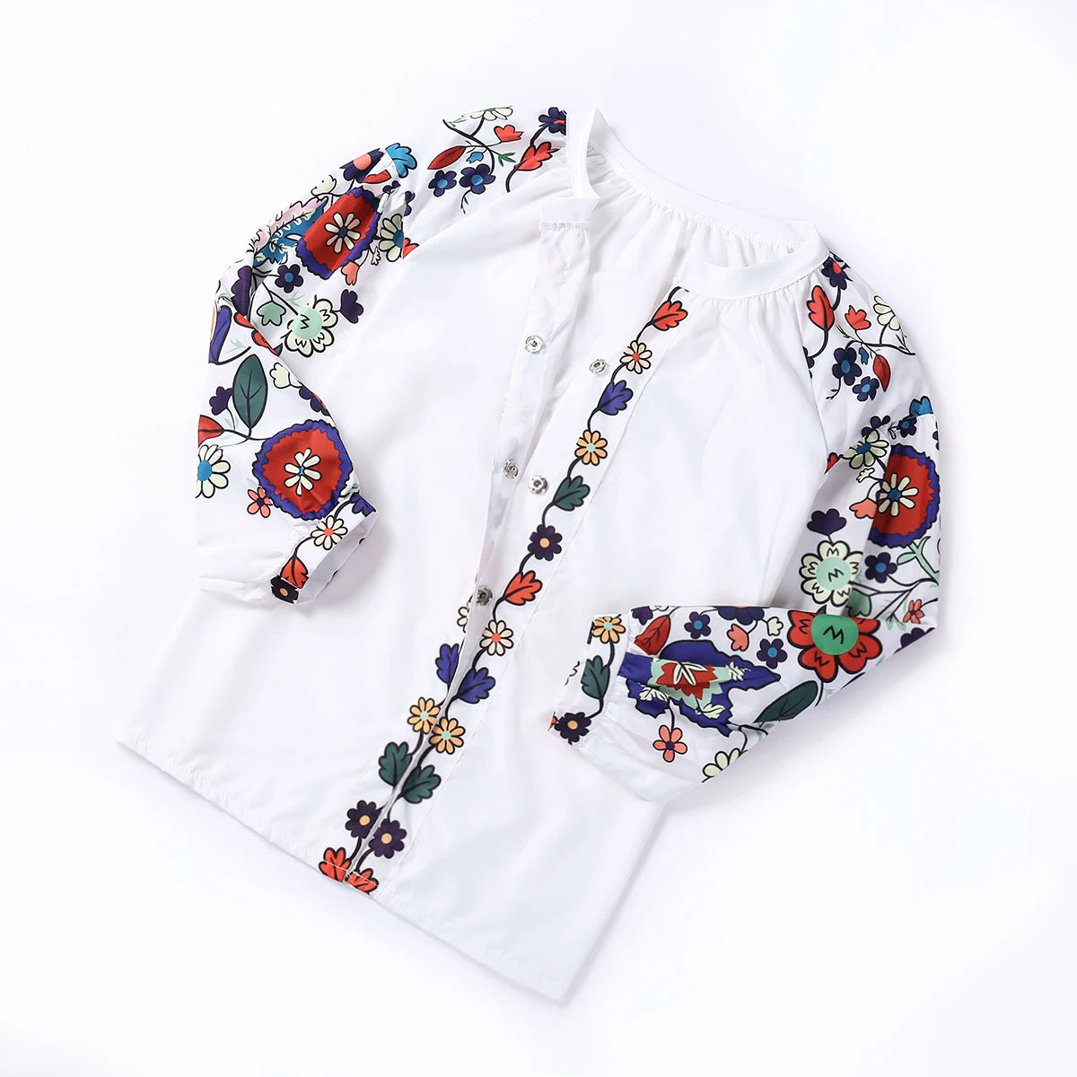 Women Clothes Long Sleeve Shirt Flower V-Neck Casual Loose Top Ladies Blouse Tee