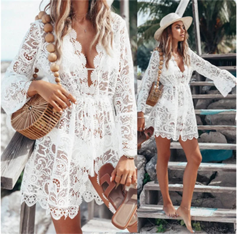 Summer Lace Women Crochet Bikini Cover Up Summer Dress Tops - Ladyglow