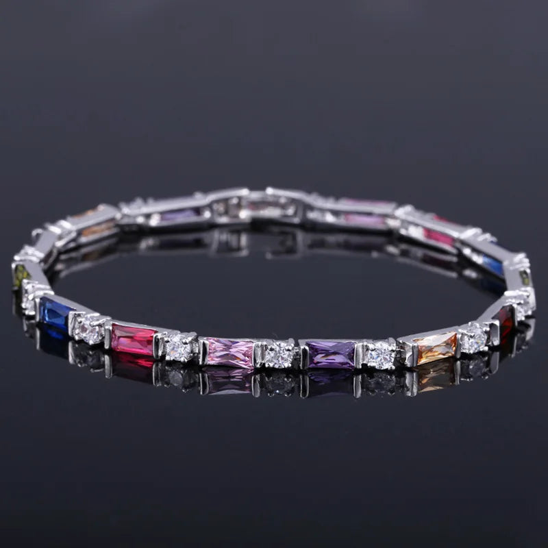 Slim Charm Bracelets Purple and White CZ Crystal Big Square Shape Gift