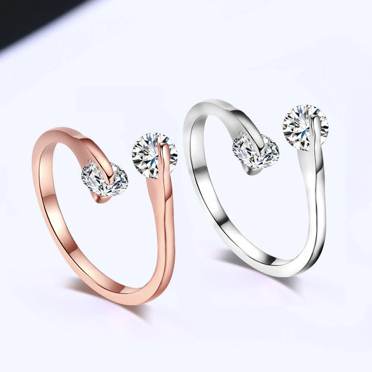 Engagement Ring For Women Classic Elegant Twin Cubic Zirconia Rose Gold