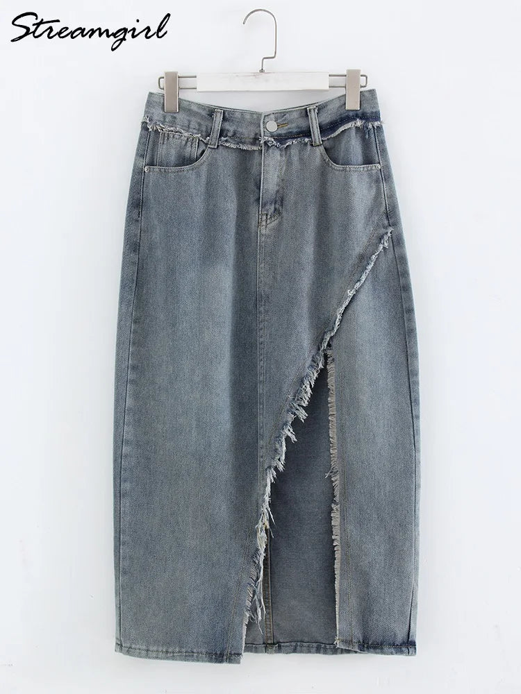 Irregular Split Denim Skirt - Ladyglow