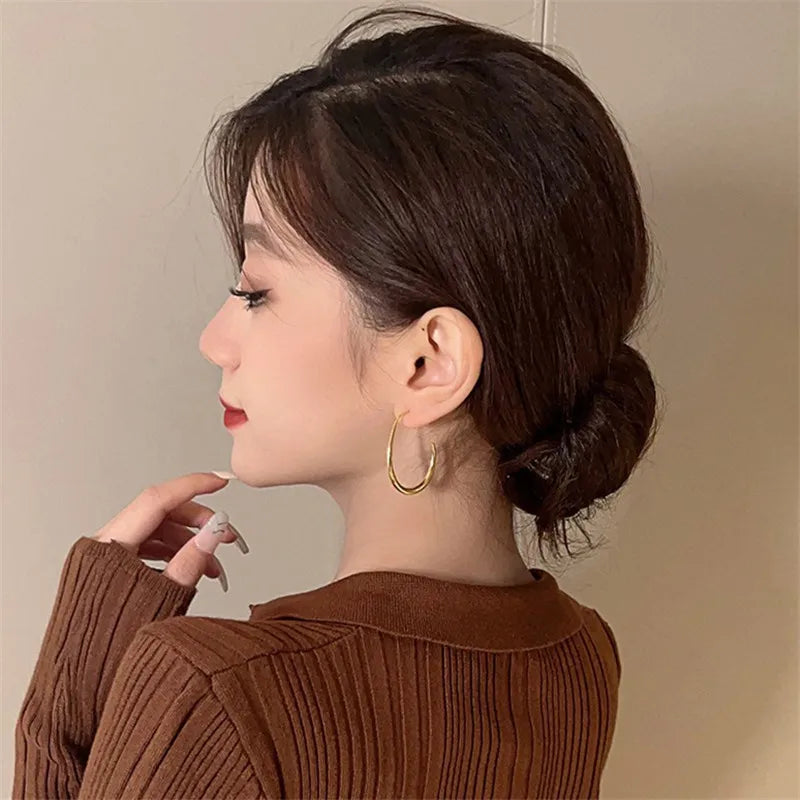 Hot Sale 925 Silver Needle Geometric Oval Hoop Earrings For Women Simple Desgin Earrings Party Wedding Jewelry eh2008 - Ladyglow