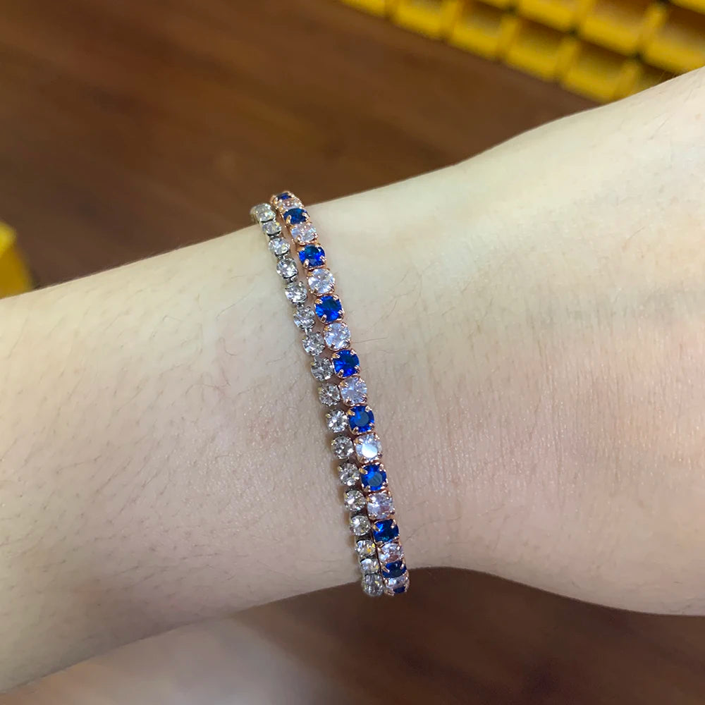 ZHOUYANG Tennis Bracelets For Women Simple Blue Round Zircon Rose Gold Color Girls Bracelet Jewerlly Fashion Korean Jewerly H055 - Ladyglow