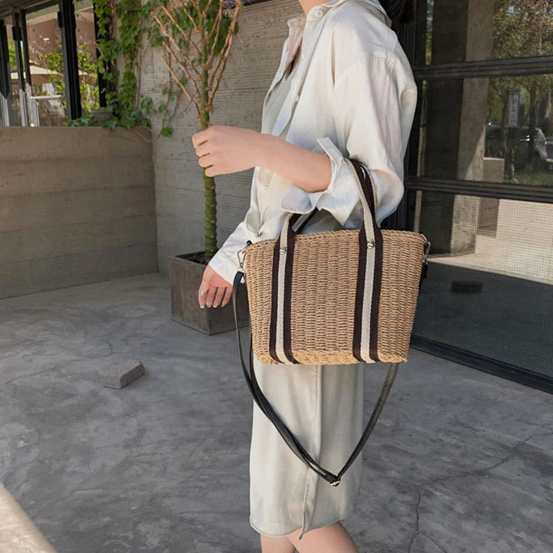 Handmade Woven Women Bags Straw Beach Bag Rattan  Handbags Totes Bohemia Ladies Basket Crossbody