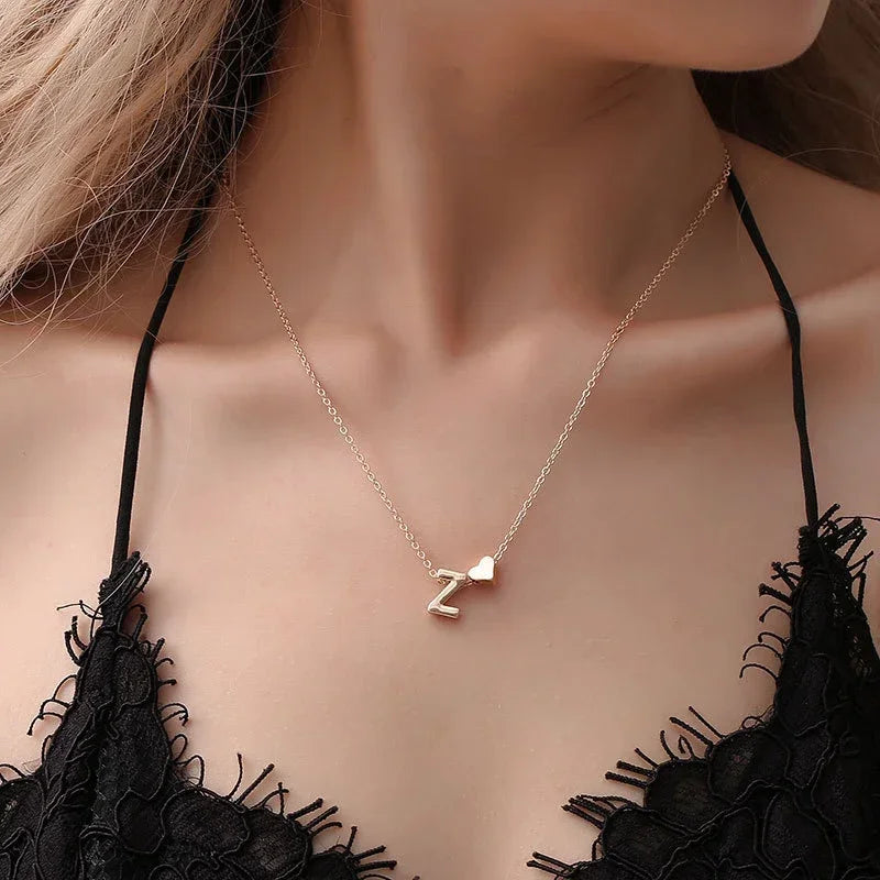 SUMENG Fashion Tiny Heart Dainty Initial Necklace Gold Silver Color Letter Name Choker  For Women Pendant Jewelry Gift - Ladyglow