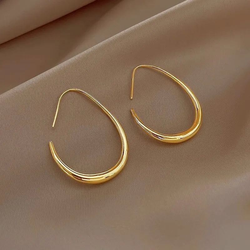 Hot Sale 925 Silver Needle Geometric Oval Hoop Earrings For Women Simple Desgin Earrings Party Wedding Jewelry eh2008 - Ladyglow