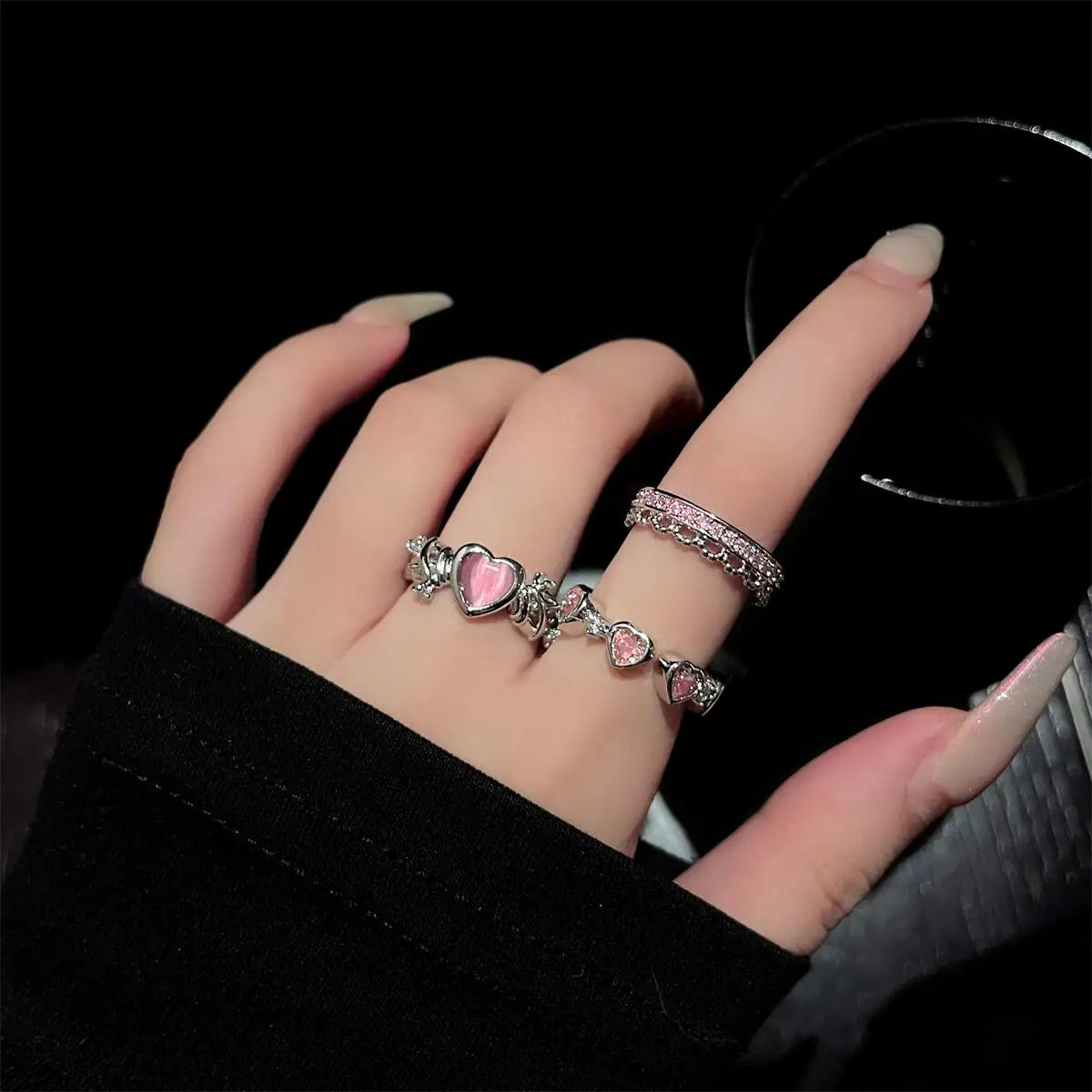 Fashion Heart Vintage Love Rings for Women INS Punk Gothic Open Geometric Finger Rings