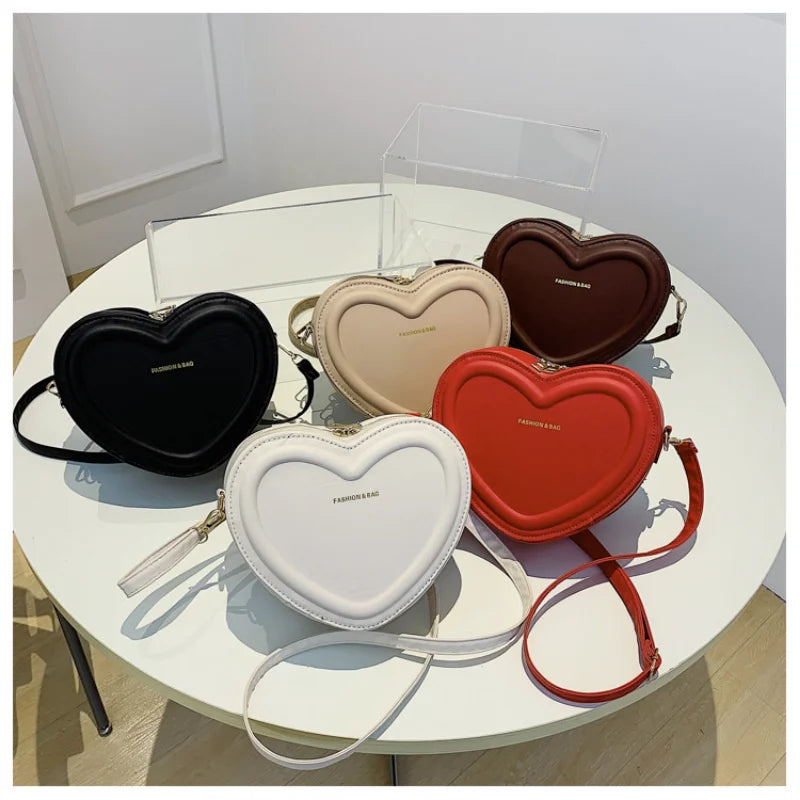 Fashion Heart Shape Crossbody Bags For Women New Solid Pu Leather Shoulder Bag