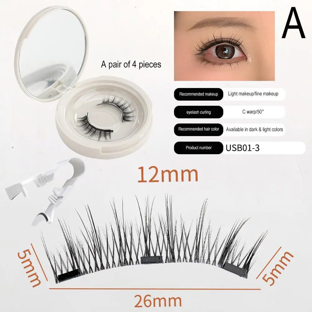 3D Natural Magnetic Eyelashes With 4 Magnetic Lashes Reusable Magnetic False Eyelashes Portable Cosmetic Tool - Ladyglow