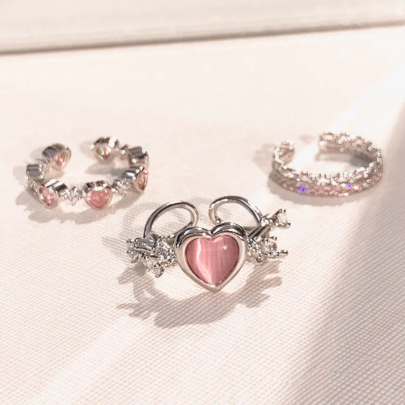 Fashion Heart Vintage Love Rings for Women INS Punk Gothic Open Geometric Finger Rings