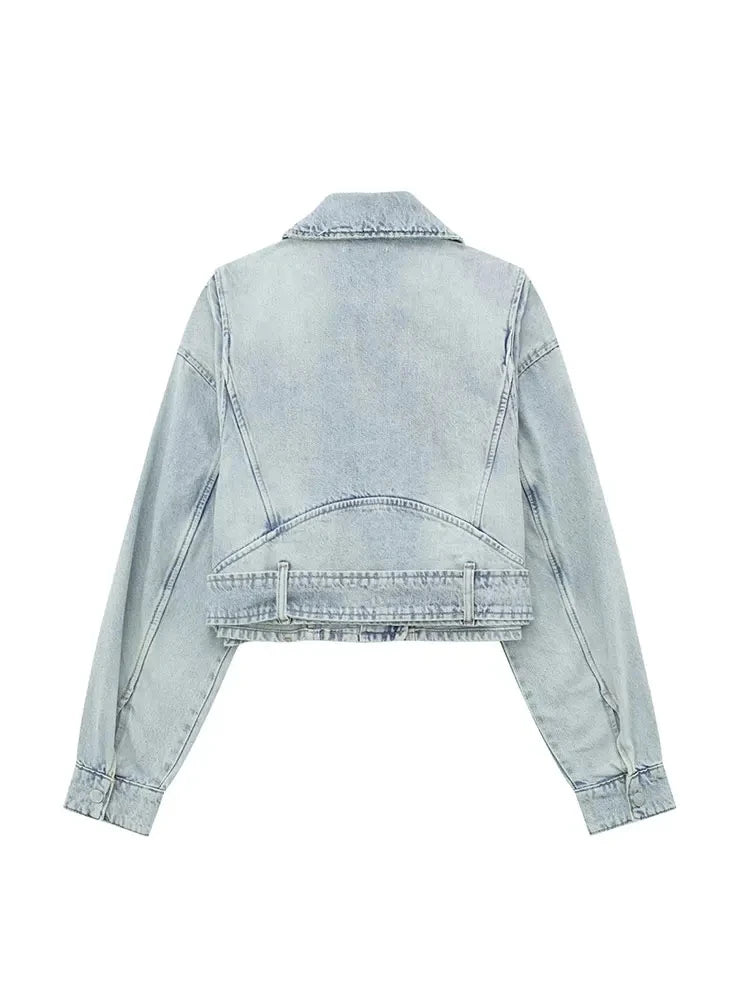 Denim Coat Lapel Long Sleeve Short Jackets Lady Chic Loose - Ladyglow