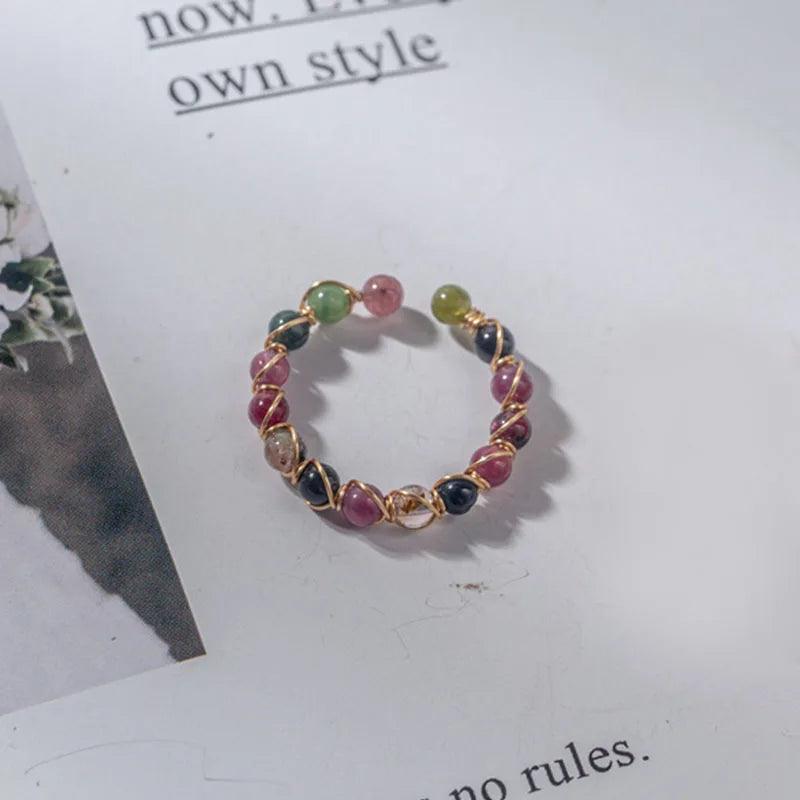 Healing Crystal Natural Stone Bead Ring Men Women Handmade Beaded Bohemian 7 Chakra Meditation Spiritual Jewelry Gifts - Ladyglow