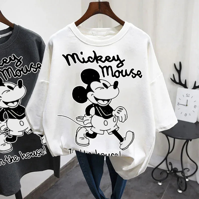 Kawaii Mickey Mouse Summer T-shirt  Ladies Casual O-Neck Top