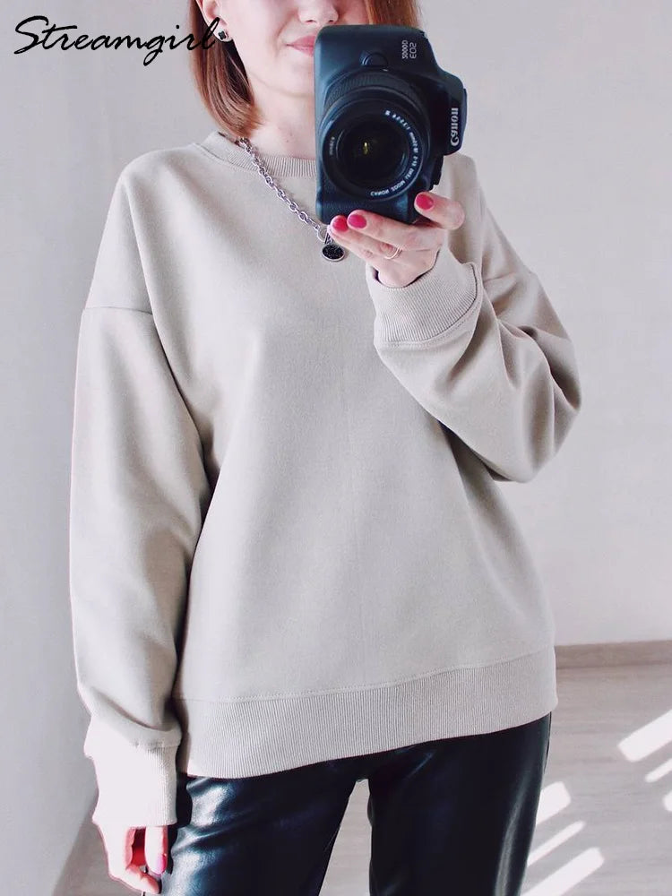 O Neck Oversize Cotton Sweatshirt - Ladyglow