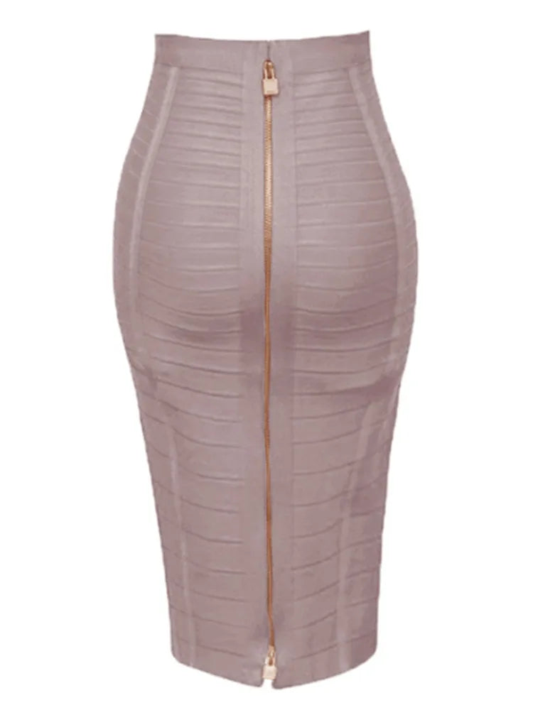 Zipper Bandage Skirt Women Elastic Bodycon Pencil Skirts