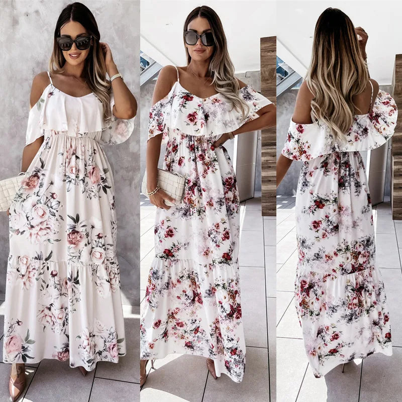 Summer Fashion Women Floral Dress Off Shoulder