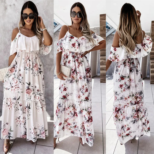 Summer Fashion Women Floral Dress Off Shoulder