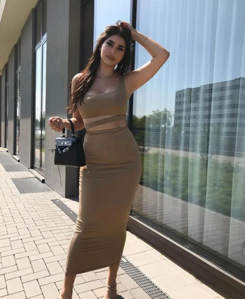 Two Piece Skirt Set Women’s Suit Clothes Summer  Trend Sexy Outfit Cropped Top and Split Skirt Chic Elegant Clothing