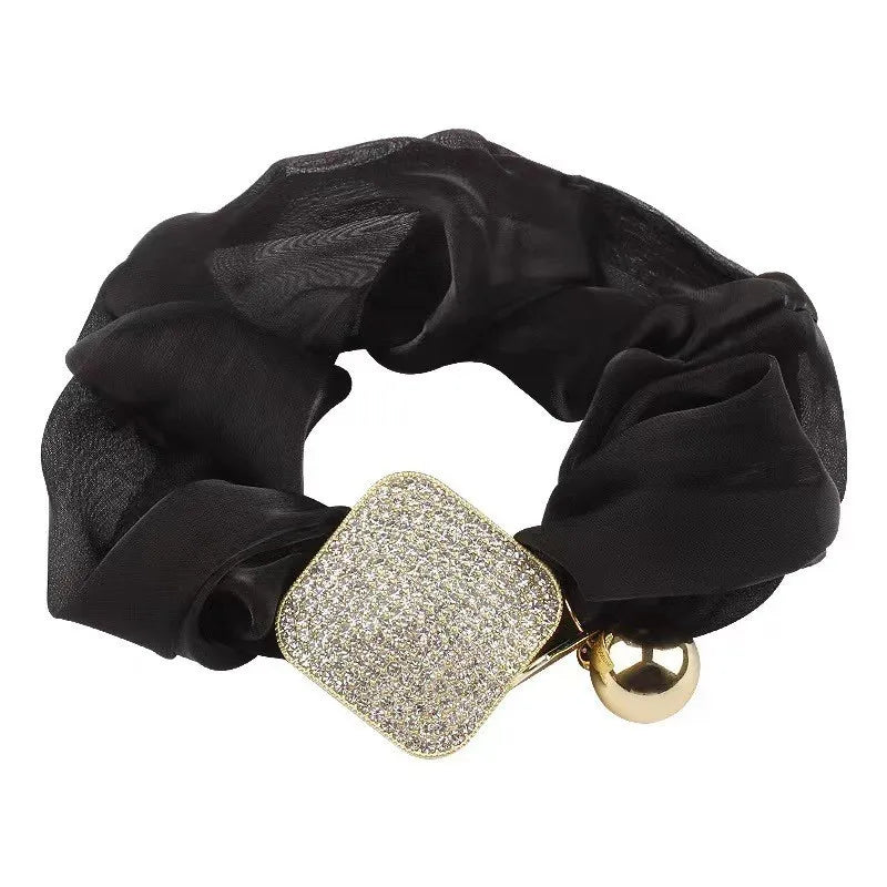 Alloy Rhinestone Square Hair Ties Scrunchies Elegant Ponytail Rope  High Elasticity Rubber Bands