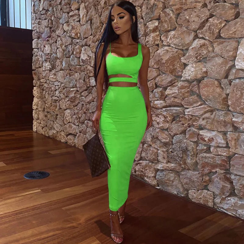 Two Piece Skirt Set Women’s Suit Clothes Summer  Trend Sexy Outfit Cropped Top and Split Skirt Chic Elegant Clothing