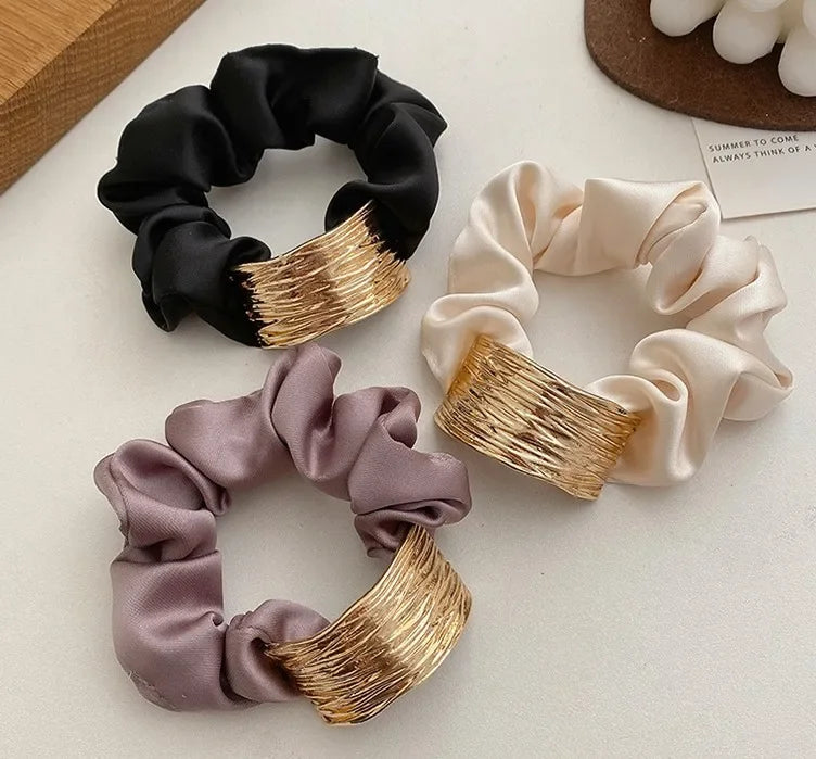 Metal Satin Large Intestine Ring Women Rubber Bands Hair Ties Hair Rope