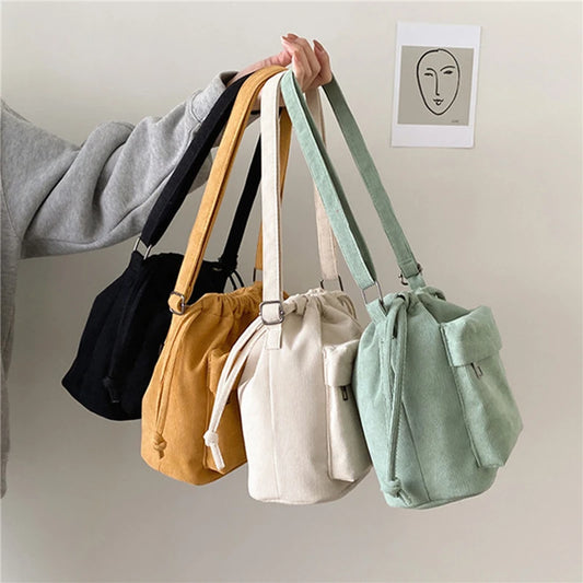 Korean Style Drawstring Bucket Bag - Ladyglow