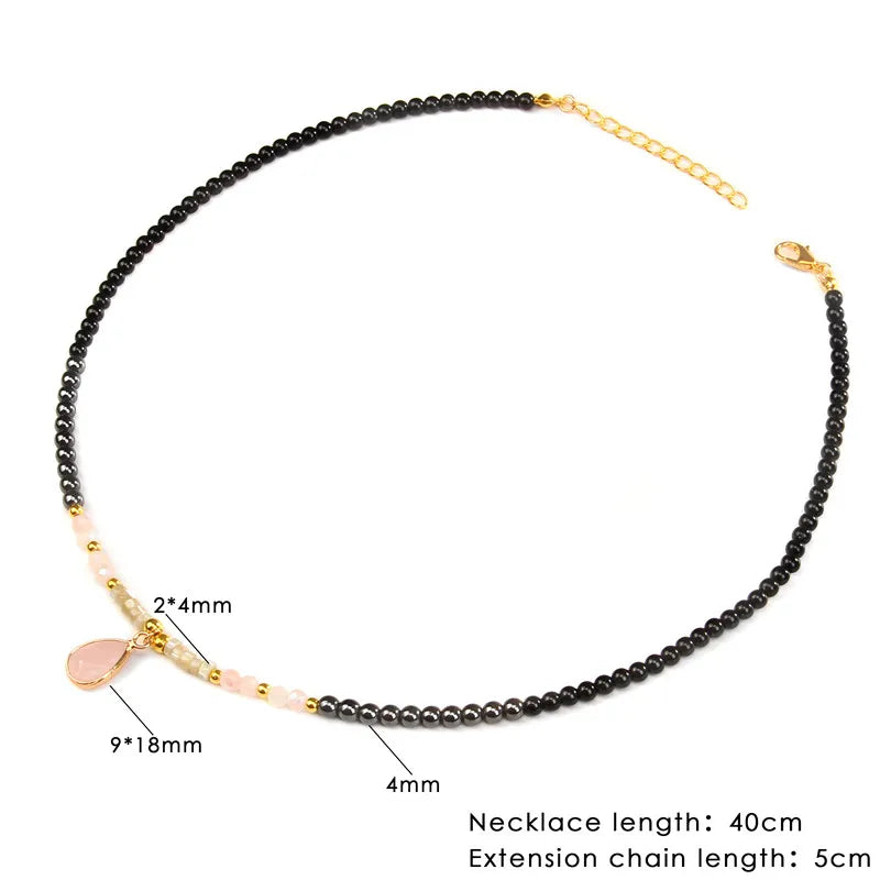 Crystal Heart Pendant Necklace Natural Stone Tiger Eye Rose Quartzs Beaded Necklace Lovely Choker Necklace Women Jewelry Gifts - Ladyglow