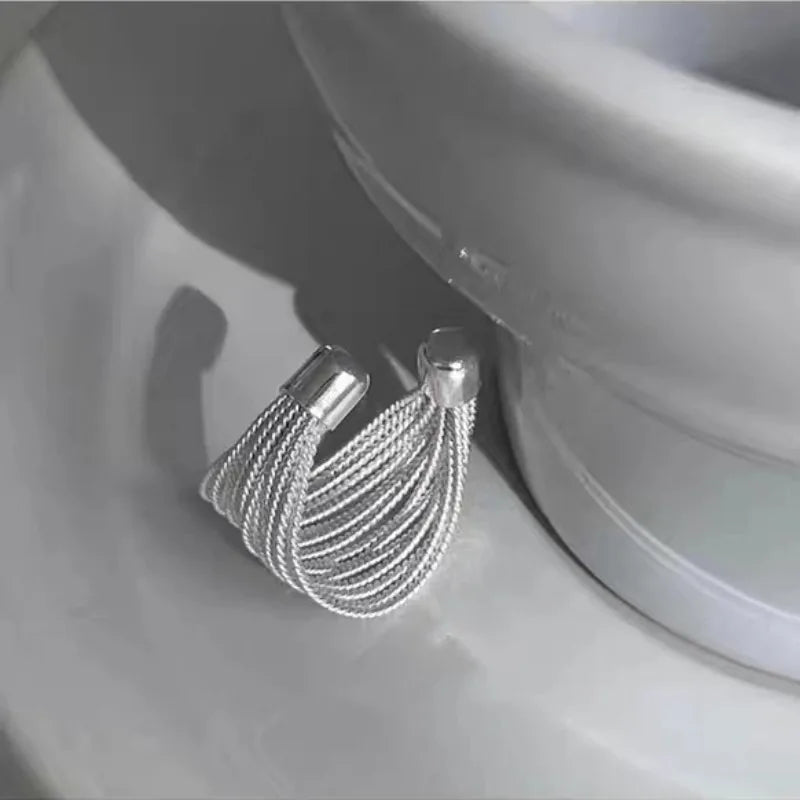 925 Sterling Silver Unique Lines Ring For Women Fashion Jewelry Finger Adjustable Open Vintage Ring