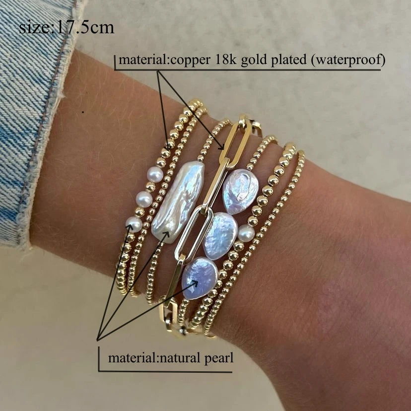 Natural Pearl Bracelet Set Luxury Jewelry Gift 18 K Gold Plated Beads Bracelets for Women Gold Jewelry