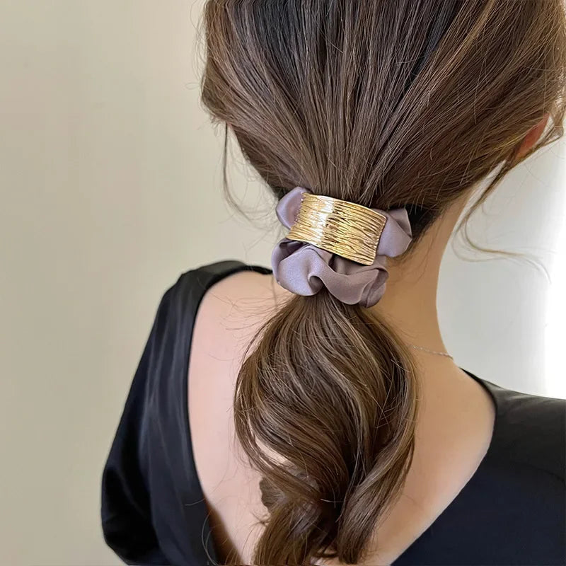 Metal Satin Large Intestine Ring Women Rubber Bands Hair Ties Hair Rope